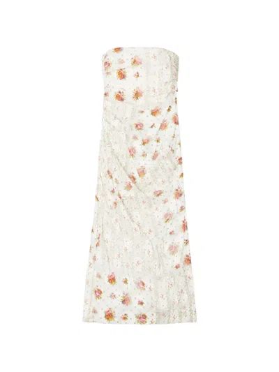Tory Burch Strapless Floral Midi Dress In Neutral