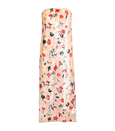 Tory Burch Strapless Sequin Midi Dress In Multi
