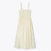 Tory Burch Strapless Smocked Silk Dress In Beige Scatter Daisy