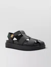 Tory Burch Kira Black Sandals With Logo Plaque In Grained Leather Woman In Black