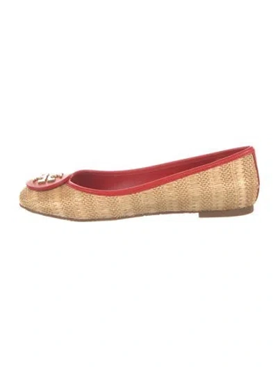 Pre-owned Tory Burch Straw Ballet Flats In Red
