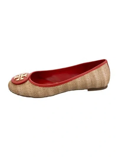 Pre-owned Tory Burch Straw Ballet Flats W/ Tags In Red