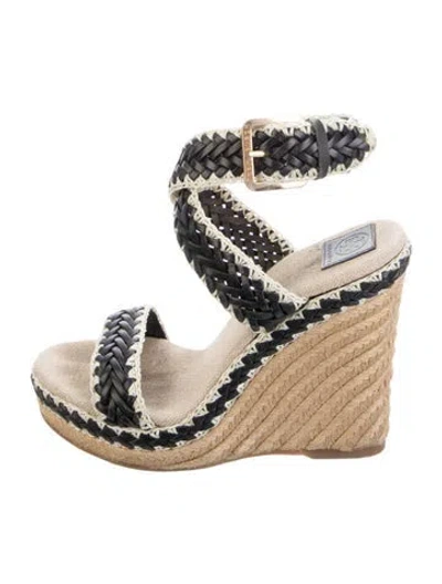 Pre-owned Tory Burch Straw Braided Accents Espadrilles In Brown/neutrals