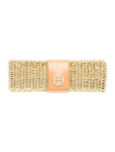 Pre-owned Tory Burch Straw Clutch In Gold/metallic