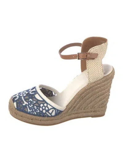 Pre-owned Tory Burch Straw Colorblock Pattern D'orsay Pumps In Blue