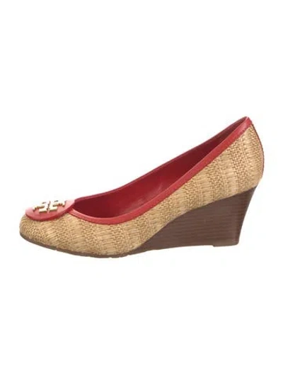 Pre-owned Tory Burch Straw Colorblock Pattern Pumps