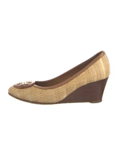 Pre-owned Tory Burch Straw Colorblock Pattern Pumps In Neutral