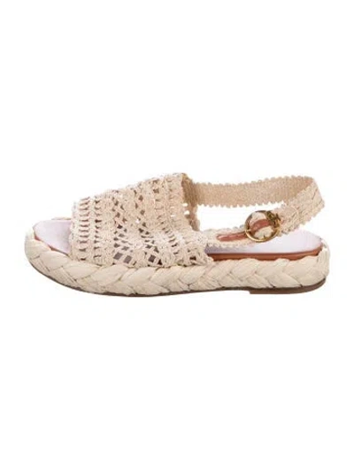 Pre-owned Tory Burch Straw Espadrilles In Neutral