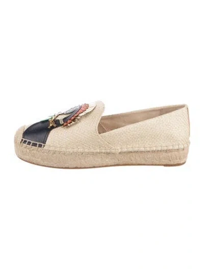 Pre-owned Tory Burch Straw Graphic Print Espadrilles In Neutral