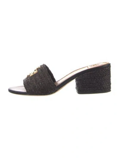 Pre-owned Tory Burch Straw Slides In Black