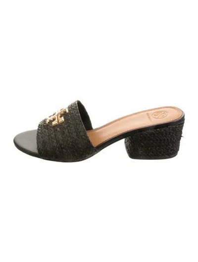 Pre-owned Tory Burch Straw Slides In Black
