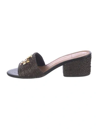 Pre-owned Tory Burch Straw Slides In Brown