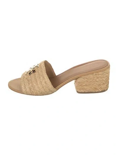 Pre-owned Tory Burch Straw Slides In Neutrals