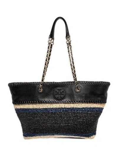 Pre-owned Tory Burch Straw Tote In Black