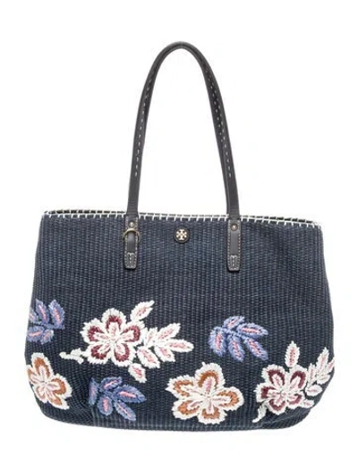 Pre-owned Tory Burch Straw Tote In Blue