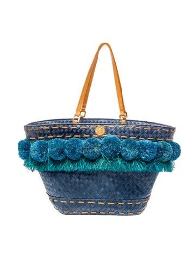 Pre-owned Tory Burch Straw Tote In Blue
