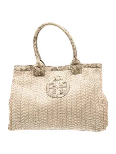 Pre-owned Tory Burch Straw Tote Large In Neutrals
