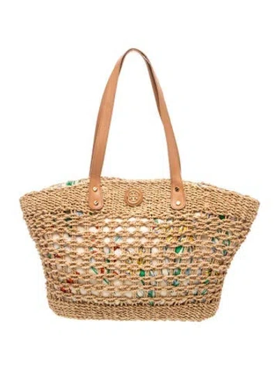 Pre-owned Tory Burch Straw Tote In Neutrals