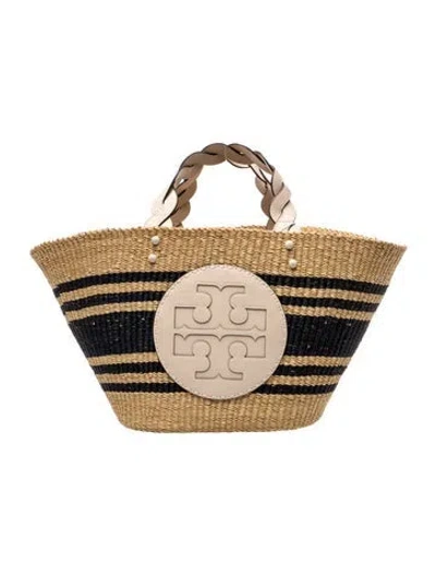 Pre-owned Tory Burch Straw Tote W/ Tags In Blue/neutrals
