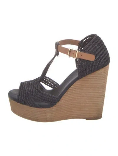 Pre-owned Tory Burch Straw T-strap Pumps In Blue