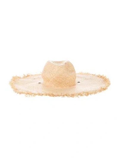Pre-owned Tory Burch Straw Woven Wide Brim Sun Hat In Neutral
