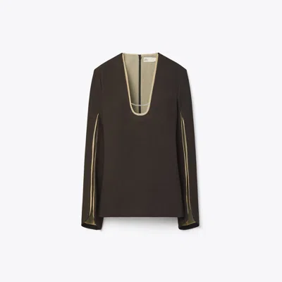 Tory Burch Stretch Cotton Crepe Tunic In Chocolate Molasses