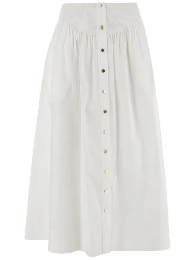 Tory Burch Stretch Cotton Skirt In White