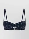 Tory Burch Stretch Nylon Bikini Top With Printed Design In Black