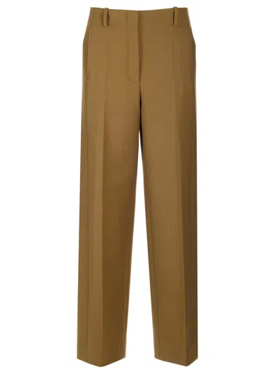 Tory Burch Pressed-crease Wool-blend Tailored Trousers In Green