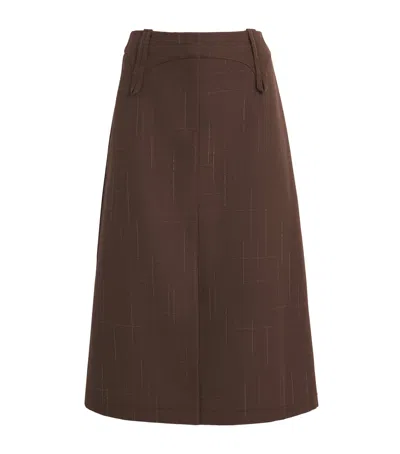 Tory Burch Stretch-wool Midi Skirt In Brown