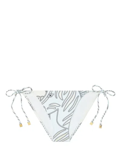Tory Burch String-print Bikini-bottoms In Blue