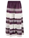 Tory Burch Striped Cotton Midi Skirt In Deep Purple