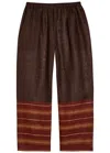 Tory Burch Stripe-trimmed Semi-sheer Linen Trousers In Brown