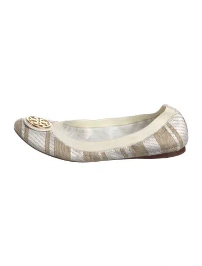 Pre-owned Tory Burch Striped Ballet Flats In White
