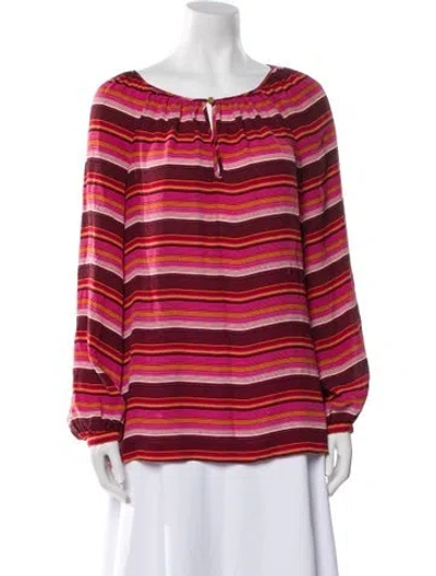 Pre-owned Tory Burch Striped Bateau Neckline Blouse In Pink