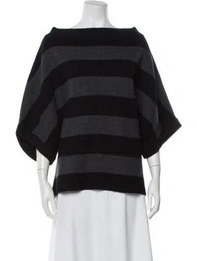 Pre-owned Tory Burch Striped Bateau Neckline Sweater In Black