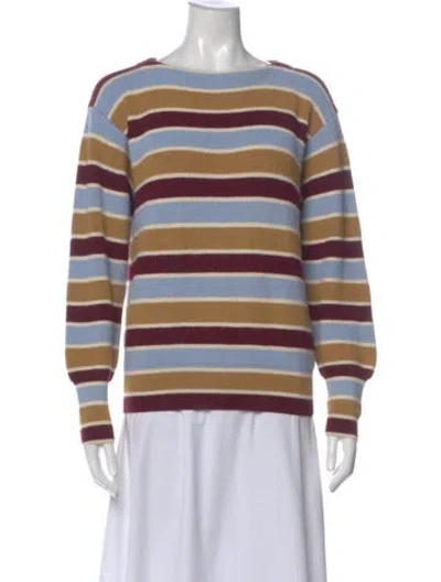 Pre-owned Tory Burch Striped Bateau Neckline Sweater In Burgundy