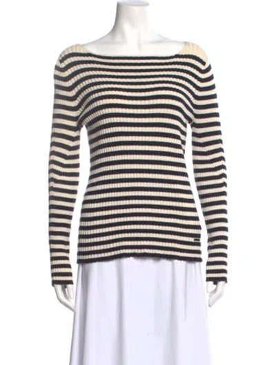 Pre-owned Tory Burch Striped Bateau Neckline Sweater In Neutral