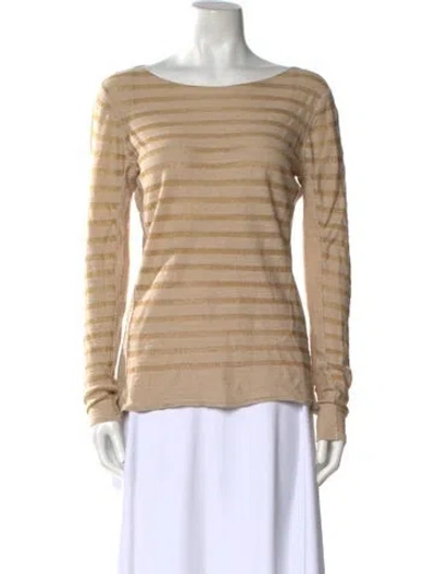 Pre-owned Tory Burch Striped Bateau Neckline Sweater In Neutral