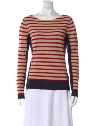 Pre-owned Tory Burch Striped Bateau Neckline Sweater In Neutrals