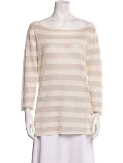 Pre-owned Tory Burch Striped Bateau Neckline Sweater W/ Tags In Neutral