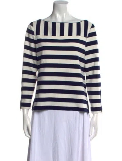 Pre-owned Tory Burch Striped Bateau Neckline Top In Blue