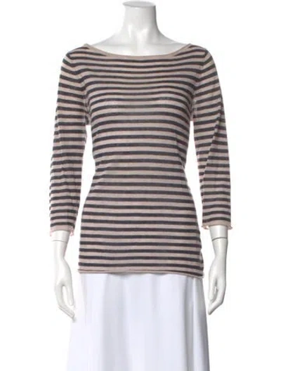 Pre-owned Tory Burch Striped Bateau Neckline Top In Neutral