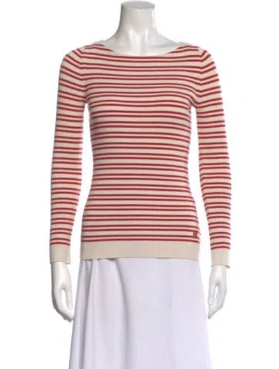 Pre-owned Tory Burch Striped Bateau Neckline Top In Red