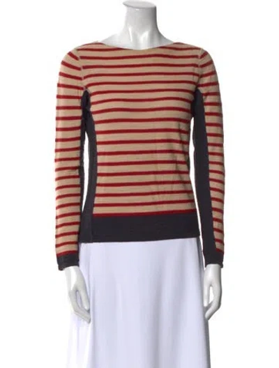 Pre-owned Tory Burch Striped Bateau Neckline Top In Red