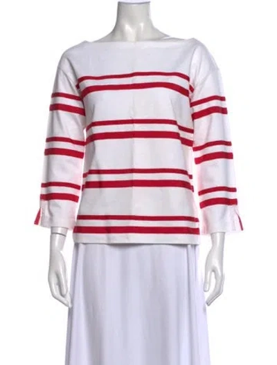 Pre-owned Tory Burch Striped Bateau Neckline Top In White
