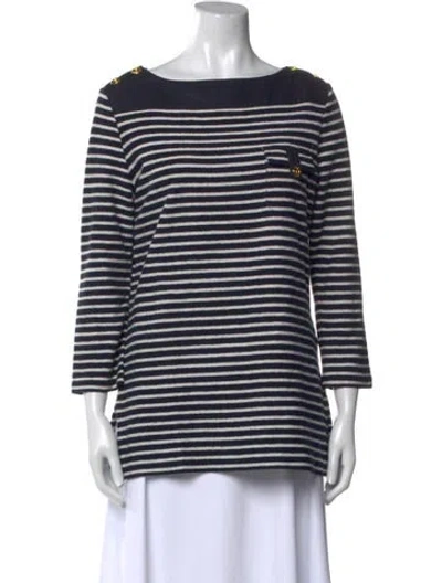 Pre-owned Tory Burch Striped Bateau Neckline Tunic In Blue