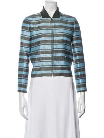 Pre-owned Tory Burch Striped Bomber Jacket In Blue