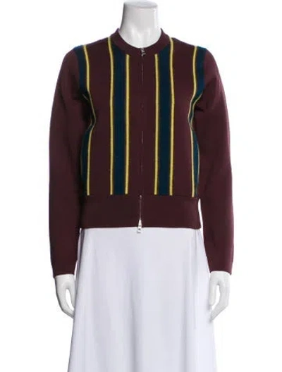 Pre-owned Tory Burch Striped Bomber Jacket In Brown