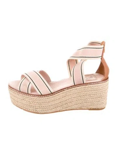 Pre-owned Tory Burch Striped Braided Accents Espadrilles In Pink